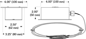 Dimensions for TE-705-B and -C with a flexible cable
