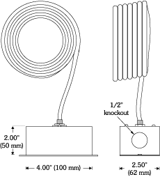 Dimensions for TE-705-B and -C with a rigid cable