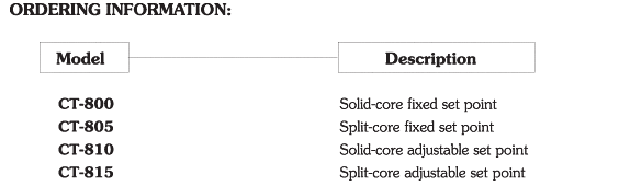 CT-800/805/810/815 Ordering Information