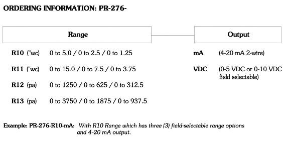 PR-276 Ordering Information